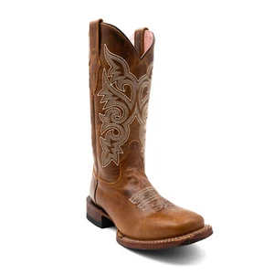 Ferrini Womens Mae Square Toe Brown Leather 12in Cowboy Boots - Picture 1 of 7