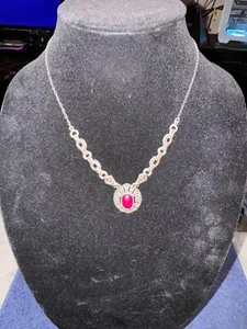 Vintage Silver Necklace with Red Gemstone - Picture 1 of 1