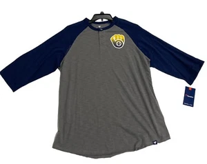 NWT Milwaukee Brewers Shirt Mens XL Fanatics Baseball MLB 3/4 Sleeve NEW - Picture 1 of 3