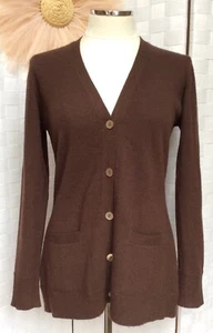 Folio 100% Cashmere Chocolate Brown V-Neck Pocket Button Cardigan Sweater S FXC - Picture 1 of 16