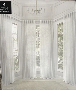 4 Panels Ralph Lauren Hamilton White Window Curtains 54x 84 Sheer Linen - Picture 1 of 5