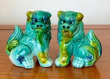  Vintage Chinese Glazed Ceramic Foe Temple Foo Dog Statues One Pair 4 ins tall