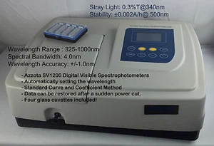 Espectrofotómetro visible digital Azzota ® SV-1200 4nm - Imagen 1 de 9