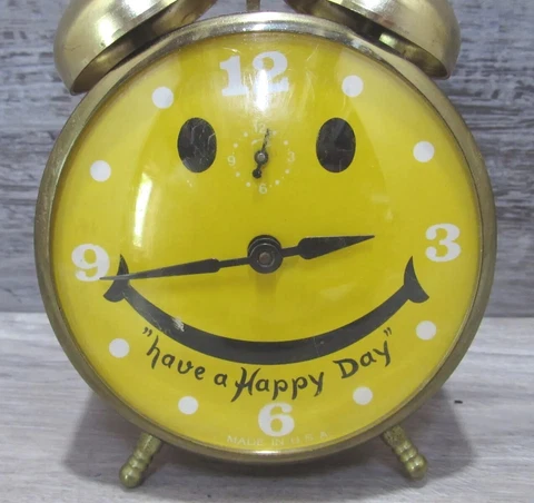 😃Vintage Smile Face Alarm Clock Robert Shaw Controls Company Lux Time Works #AB Cover