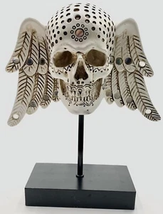 Cyborpon-Winged Decorative Skull w/ Angel Wings on Spindle-9.8” - Picture 1 of 7