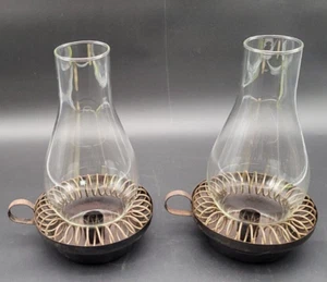 2 - Lampada candela uragano con base in metallo vetro trasparente con bobina MCM vintage - Foto 1 di 7