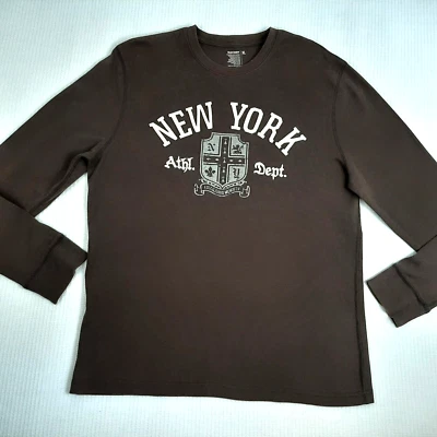 Camisa Y2K Old Navy para hombre talla XL marrón acanalada apliques deletreados bordados Foto 1 de 4