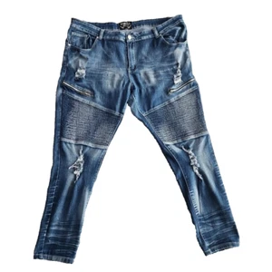 Thrill Jeans Women's Size 24 Medium Wash Denim Distressed Ruche Zippers Stretch - Picture 1 of 21