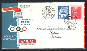 GREECE Air Mail Cover QANTAS 1956 *OLYMPIC TORCH FLIGHT* Australia Sydney MA500 - Picture 1 of 10