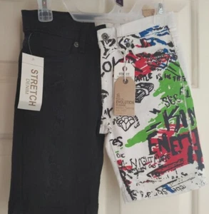 NEW Denim Black White Green & Red Shorts Sz 7 by EVOLUTION BY DESIGN - Picture 1 of 6