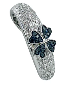 Sterling Silber 4 Kleeblatt Stab Anhänger weißer & schwarzer Diamant von Olivia - Bild 1 von 6