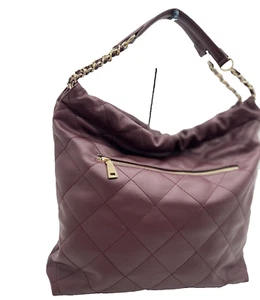 INC Kyliee Hobo Handbag Quilted Burgundy Faux Leather Chain Handle - Picture 1 of 7