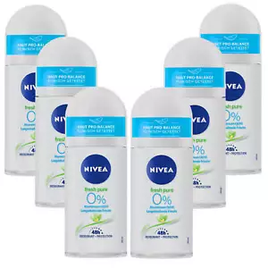 6x 50ml Nivea Fresh Pure Deo Roll On 48h OHNE ALUMINIUM Deodorant Jasmin Duft - Bild 1 von 3