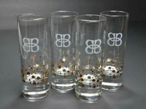 Set of 4 Baileys irish Cream Shot Glasses Etched Logo & Gold Dots  - Picture 1 of 5