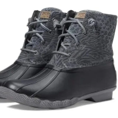 Botas 6.5 Sperry Negro Gris Agua Salada Gamuza Estampado Animal Pato Lluvia Tobillo Para Mujer Foto 1 de 4