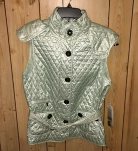 Neu mit Etikett Carlisle Größe 8 gesteppte mintgrüne Weste mit Gürtel und abnehmbarer Kapuze  - Bild 1 von 6