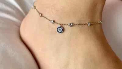 2Ct Round Cut Sapphire Lab-Created Evil Eye Station Anklet 14k White Gold Plated - Image 1 of 4