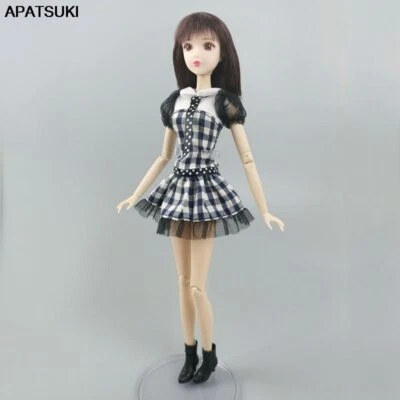 Weiß schwarz kariertes Kleid für Barbie Puppe Kleidung Outfits Tanzen Partykleid