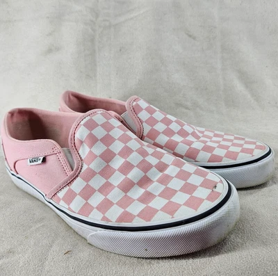 Vans Zapatos Mujer 10 Rosa Old Skool Cuadros Sin Cordones Lona Cómodo Patinador Foto 1 de 4