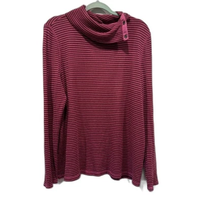 Suéter Sundance Mujer XXL Tejido Apretado Cuello Simulado Pullover Borgoña Rayas Elástico Foto 1 de 4