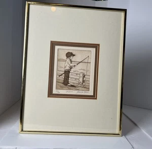 Jeanne Down “fishin’” Original Etching Signed Limited Ed 44/100 w/ Cert Authenti - Picture 1 of 13