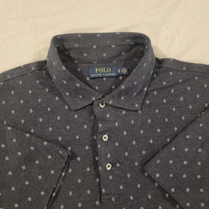 Polo Ralph Lauren Poloshirt Herren M Navy Blau Meliert Geometrisch Raute AOP Strick - Bild 1 von 5