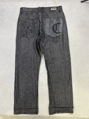 Pantalones de mezclilla Y2K Coogi para hombre 38x34 negros pierna recta bordados gótico hip hop urbano Foto 1 de 4