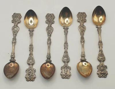 Set of 6 Silver Decorative Teaspoons Marked ITALY Vintage Different Designs - Image 1 of 4
