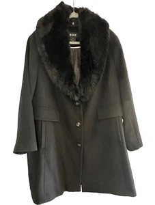DKNY2X Mantel Damen Kunstfellkragen anthrazit schwarz Wollmischung - Bild 1 von 9