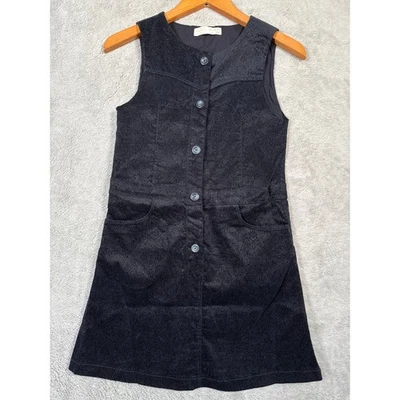 Zara Girls Cowgirl Paisley Corduroy Dress Size 13/14 Black Sleeveless Pockets - Image 1 of 4