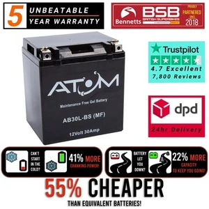 YB30L-B Atom Gel Motorcycle Battery 12V for BMW R 100 RS 76-84 - Picture 1 of 12