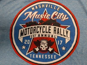 Motorcycle Rally Shirt Men's XL Nashville Music City Short Sleeve Blue (Box41) - Picture 1 of 5