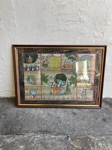 Antique Indian Pichwai Painting Krishna Scene Hand-Painted Folk Art Rare - Picture 1 of 11