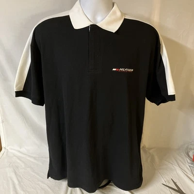 Tommy Hilfiger Athletics Mens Polo Shirt Black w/ White Trim Medium NWT FS! - Imagem 1 de 4