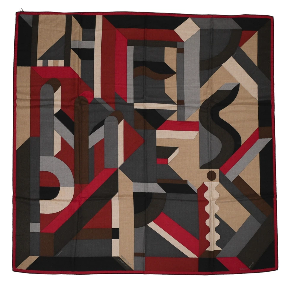 HERMES Carre 100 "PERSPECTIVE CAVALIERE" 65%Cashmere 35%Silk Scarf w/Box Cleaned - Image 1 of 4