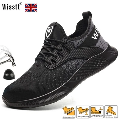 WISSTT Mens Womens Sneakers Steel Toe Cap Shoes Safety Trainers Work Boots Hiking 4-12