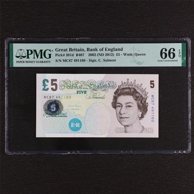 2002 Great Britain Bank of England 5 Pounds Pick#391d  PMG 66 EPQ Gem UNC - Image 1 of 4