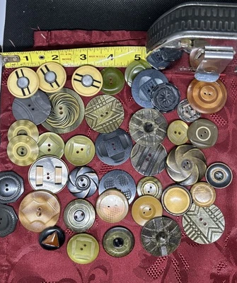 Lot Of Vintage Celluloid Thin Wafer / Tight Top Buttons Carved - Image 1 of 2