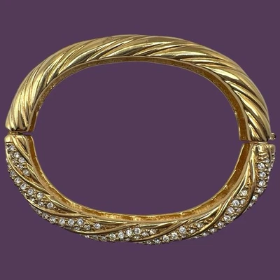 Brazalete Brazalete Vintage Años 80 Cristal Swarovski y Oro Bisagras Torcidas Firmado Foto 1 de 4