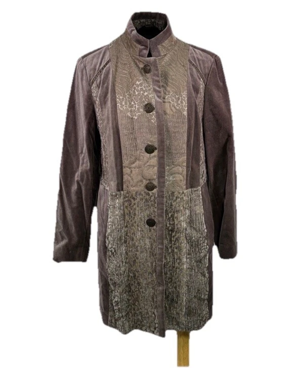 Abrigo CHICO'S XL Marrón Retazos Arte Para Usar Boho Terciopelo Capricho Victoriano Foto 1 de 4