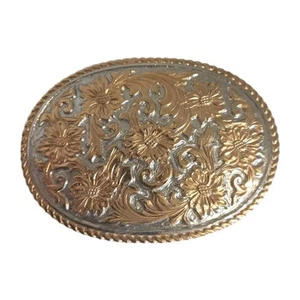 Fibbia per cintura western vintage Crumrine San Marcos Nikel argento floreale - Foto 1 di 4