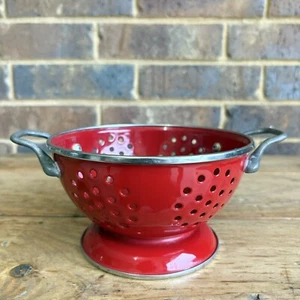 Klein 6 1/4" x 3 3/4" ROTE EMAILLE Edelstahl Verkleidung Sieb Sieb LESEN - Bild 1 von 10