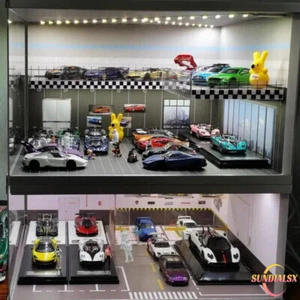 Diorama 1/64 modellino auto garage 2 strati parcheggio scena esposizione modellino custodia regali - Foto 1 di 29