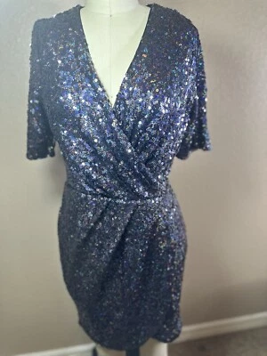 Vestido envolvente sintético con lentejuelas French Connection metálico para mujer fiesta de Año Nuevo talla 14 Foto 1 de 4