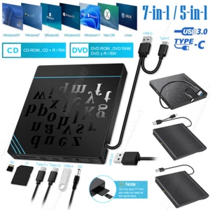 Slim External CD DVD +/-RW Drive Type-C USB 3.0 Writer Reader For Laptop Mac OS - Picture 1 of 49