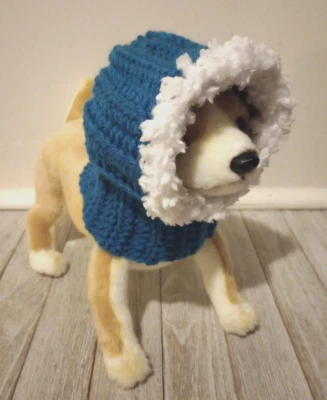 crochet handmade dog pet hood hat cat snood xs small fur blue wave - Image 1 of 3