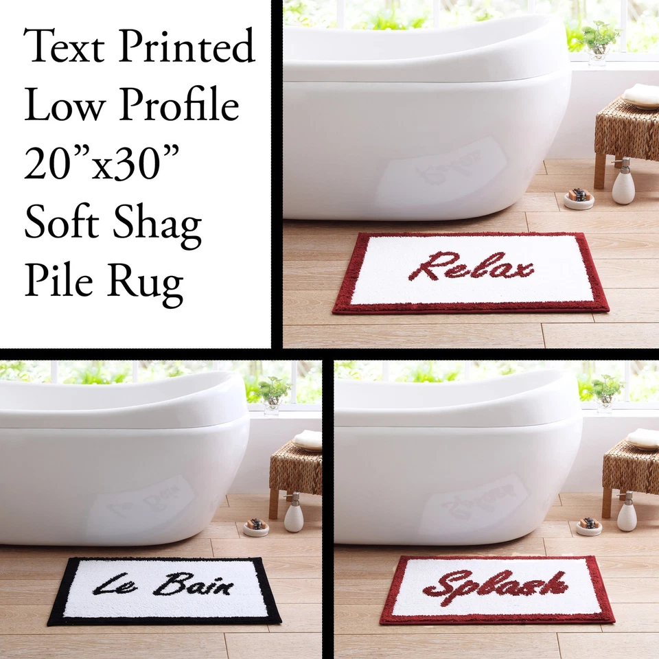 Low Pile 20”x30” Text Printed Bath Rug with Non-Slip Backing ( Relax, Splash) - Image 1 of 1