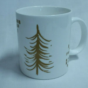 Starbucks 2014 Coffee Mug 12 oz Ceramic Cup Gold Christmas Tree and Accents - Picture 1 of 6