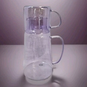 Tumble Up Bedside Water Carafe Pitcher & Handled Cup Glass Purple 9.5" Tall New - Picture 1 of 11