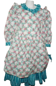 VTG HANDMADE FLORAL & STRIPE PETTICOAT PARTY PAGEANT DRESS MODEST RUFFLE COLLAR - Picture 1 of 15